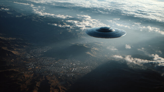 UFO flying over a town