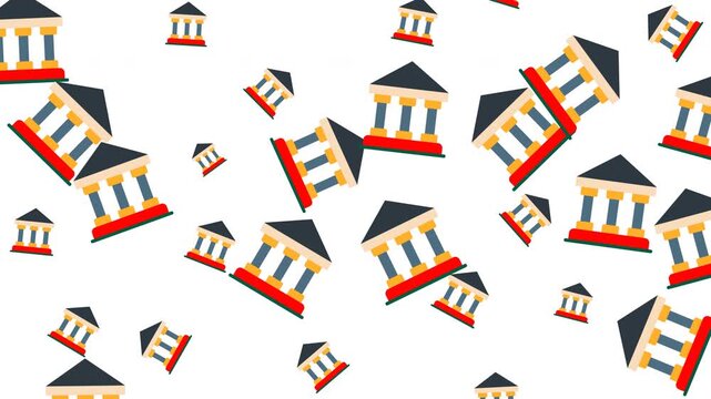 Graphic pattern of stylized temple building icons, perfect for background designs.
