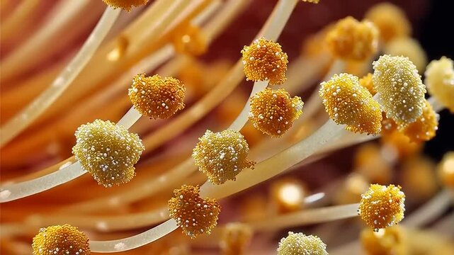 Close-up view of serbuk sari menempel pada rambut halus stamen in a flower
