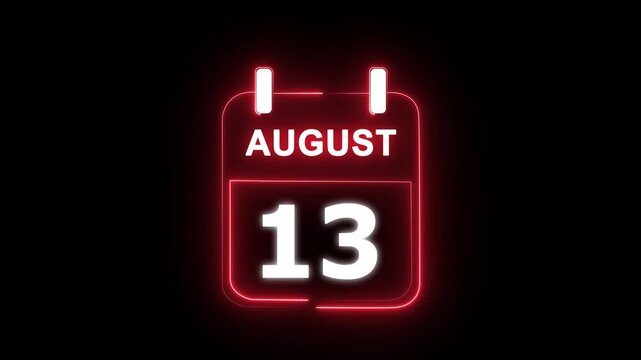 August calendar icon. 13 August calendar date animation. Countdown calendar concept. and stunning 4k animation.
