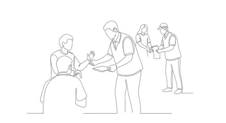 Obraz premium Business meeting illustration, teamwork and collaboration, line art people discussing ideas