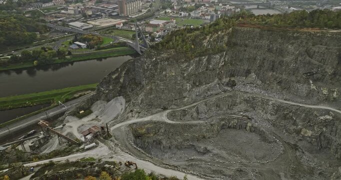 Usti nad Labem Czechia Aerial v4 birds eye view drone flyover and around Mari�nsk� sk�la quarry site by the Elbe river bank capturing hilltop cityscape and zoo - Shot with Mavic 3 Cine - November 2022