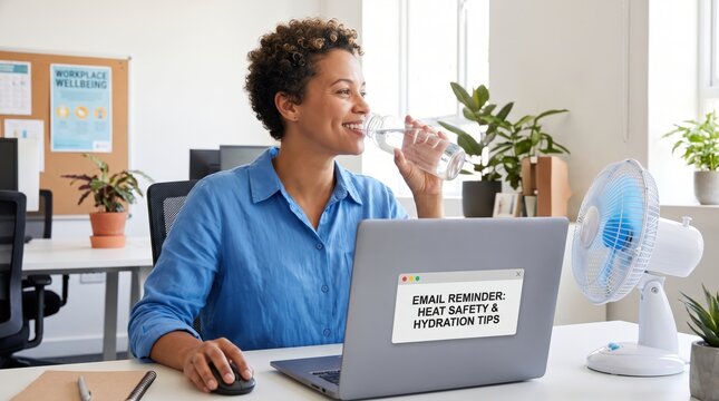 Office worker drinking water for Heatwave Safety awareness
