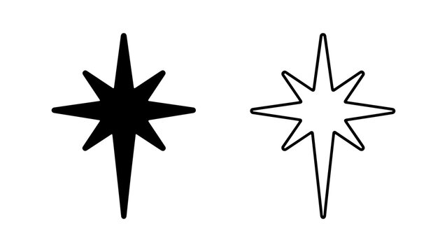 North Star Icon Set in Silhouette and Outline Style Vector