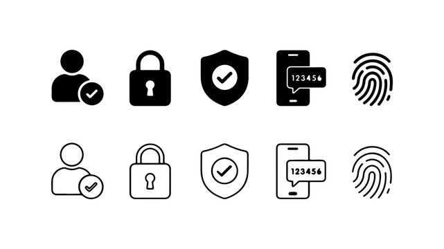Security and Authentication Icon Set in Silhouette and Outline Style