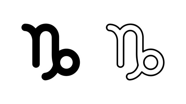 Capricorn Zodiac Sign Icon in Solid Silhouette and Linear Outline Style