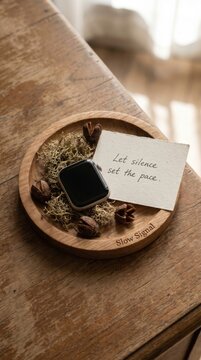Smartwatch and note encouraging Digital Detox, set on natural elements