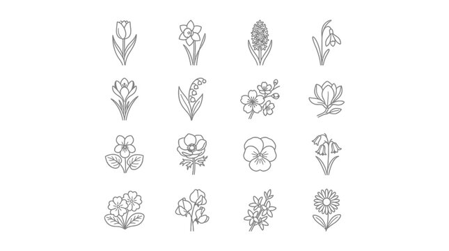 Collection of spring flower line art icons