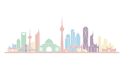 Fototapeta premium Pastel colored city skyline with modern buildings.