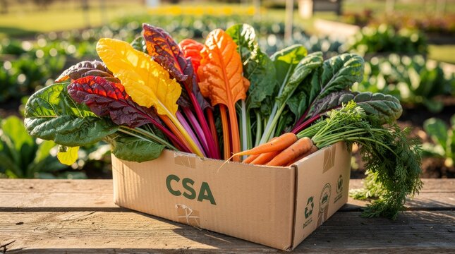 Fresh Organic CSA Box Overflowing with Vibrant Vegetables and Carrots