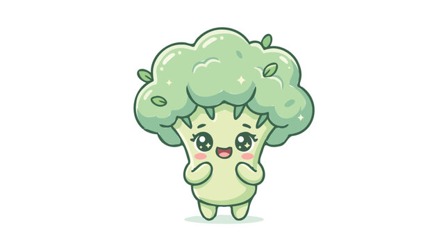 Cute cartoon broccoli with a happy expression, adorable illustration of a healthy vegetable character