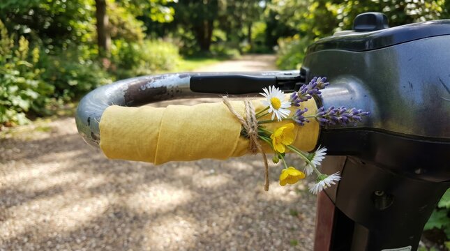 Mobility Scooter Handle Decorated for Disability Pride Month