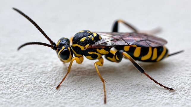 Vibrant Black and Yellow Parasitoid Wasp Genus Dusona on White Soft Background
