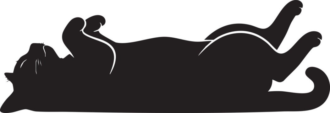 Silhouette of a cat lying on its back with silhouette, minimalist
