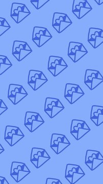 Seamless pattern of hand-drawn love letters on an abstract vertical light blue background animation with cute heart envelope doodle line art wallpaper for romantic mail backdrop. Seamless looping.