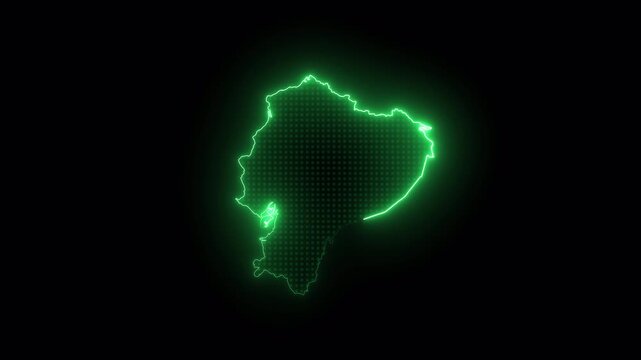 Ecuador Glowing Green Neon Country Outline Seamless Loop Transparent Background 4K