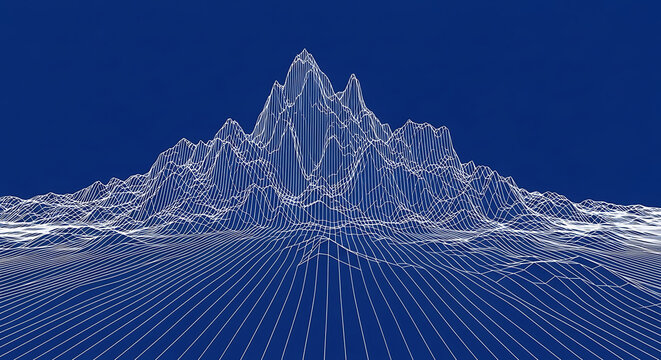 Abstract digital mountain peak data visualization with mountain abstract visualization technology structure landscape geometry connection information computing wireframe analysis