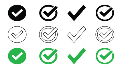 Check Mark Icon Set – Flat, Outline, Solid Vector Tick Symbols © firman