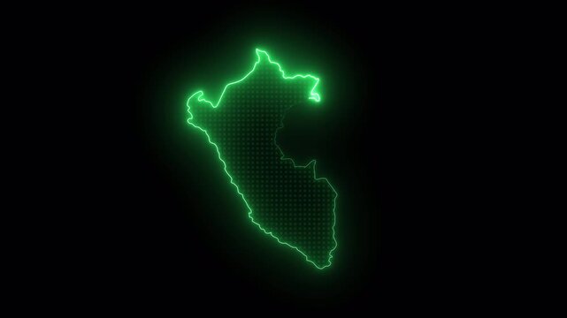 Peru Futuristic Green Neon Map Border Continuous Loop Transparent Background 4K
