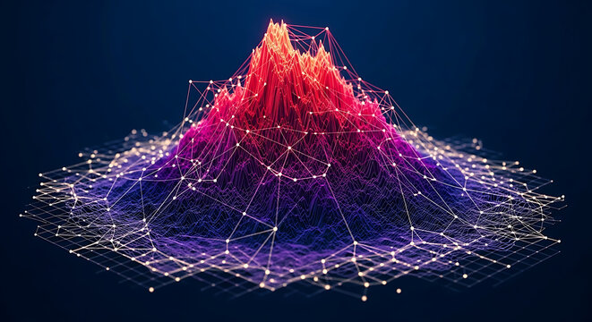Digital data visualization of a mountain peak with network connections mountain visualization abstract technology connection innovation structure information geometric intelligence