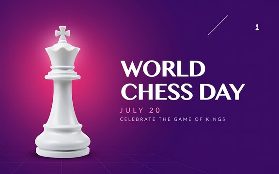 World chess day poster with white king chess piece