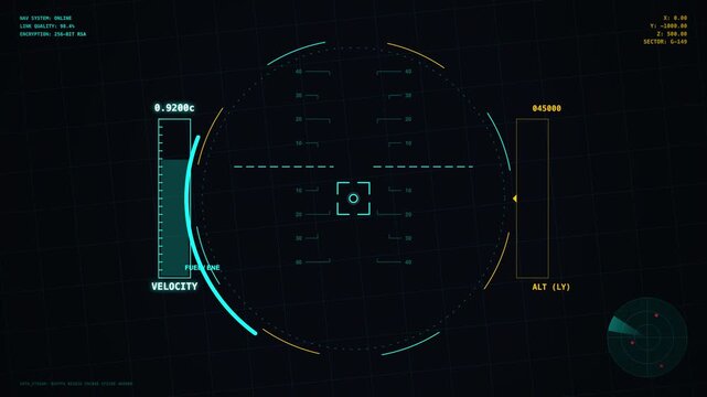 Futuristic digital radar interface with target tracking elements
