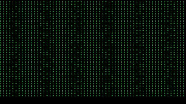 Digital matrix binary code animation 4k background, with scrolling green, numbers for technology, and cyber security concepts