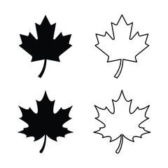 Fototapeta premium Maple leaf silhouettes black and outline design elements.