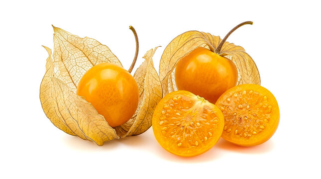 Fresh physalis peruviana fruits with husks isolated on white background