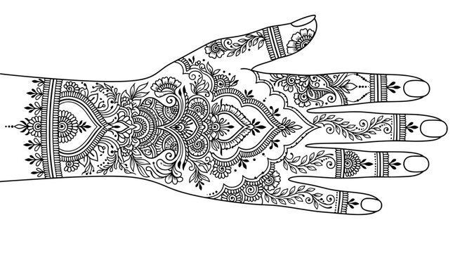Mehndi Art Hand Design Monoline Vector