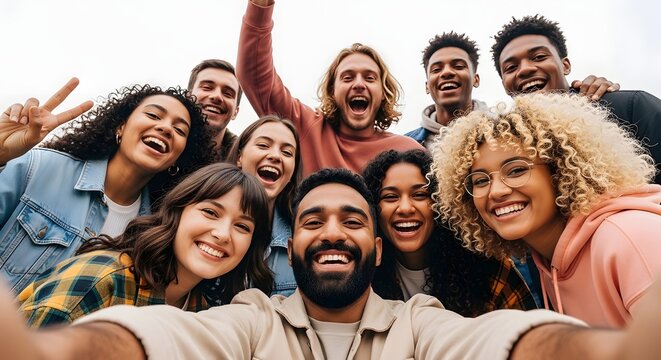 Group of Diverse Friends Celebrating Together with Smiles and High Five in Bright Outdoor Setting