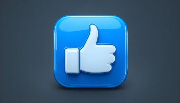Modern 3D Blue Thumbs Up Like Icon on Dark Background, Social Media Approval Symbol, User Engagement Button, Positive Feedback Emoji, Digital Rating, Online Recommendation, Mobile App Interface and We