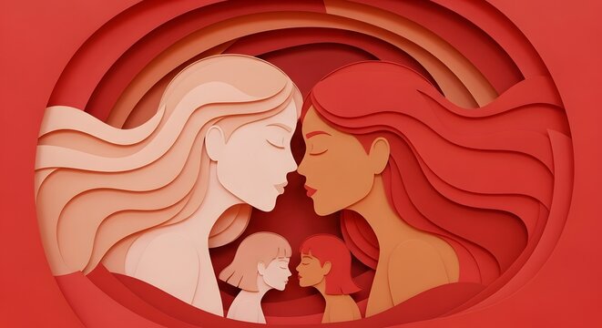 Silhouette of Couple Embracing in Warm Abstract Heart Shape Background