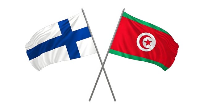 Two National Flags Waving in Wind Against White Background Minimalist Composition