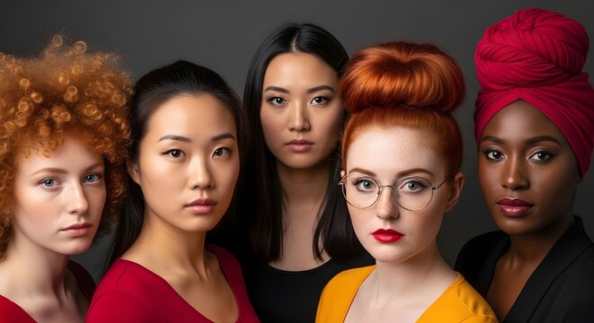 Portrait of Diverse Women with Vibrant Hair Colors and Makeup in Studio Close Up