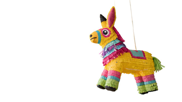 Colorful Paper M&acirc;ch&eacute; Donkey Pi&ntilde;ata Hanging Against White Background