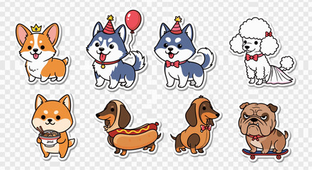 Cartoon dogs in party hats. © Nb