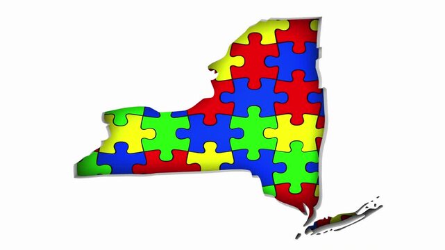 New York NY State Map Autism Puzzle Pieces Awareness Autistic Symbol Spectrum 3d Animation