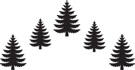 Obraz premium Black silhouettes of pine trees on white background forest landscape elements