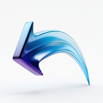 Gleaming metallic arrow curves left, indicating direction or reversal