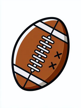 Cartoon illustration of an American football, brown with white laces