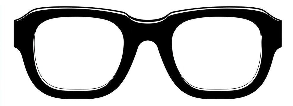 A pair of thick-rimmed black glasses on a white background