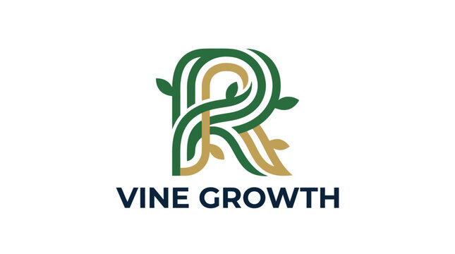 Create a refined letter logo with vine growth and leaf elements on a surface