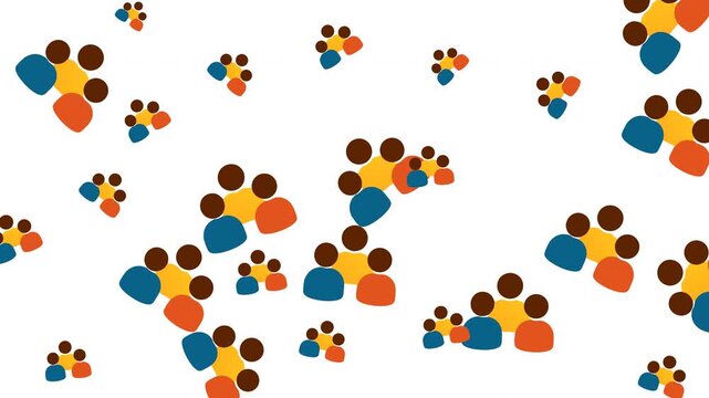Multiple multicolored abstract human figures simple icons transparent background pattern design motif.