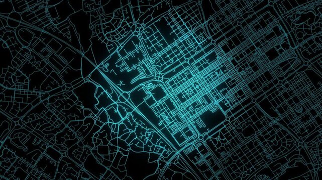 Glowing City Street Map 3D Animation for Navigation, Planning and Technology