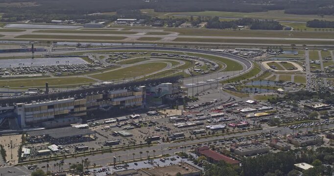 Daytona Beach Florida Aerial v15 right to left daytime panning shot of the international speedway - DJI Inspire 2, X7, 6k - March 2020