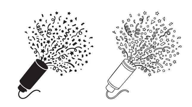 black vector bundle icon of party poppers exploding with con