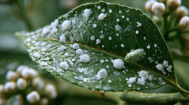 Elegant Leaf with Soft Colours Heavily Infested by Scale Insects - Professional Photo