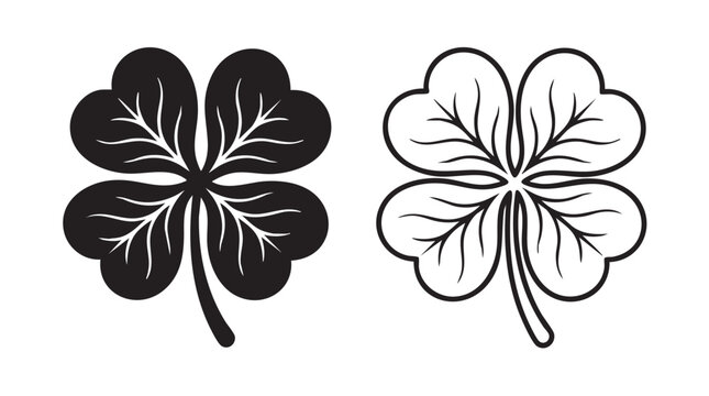 clover leaf black vector bundle icon with outlined petals