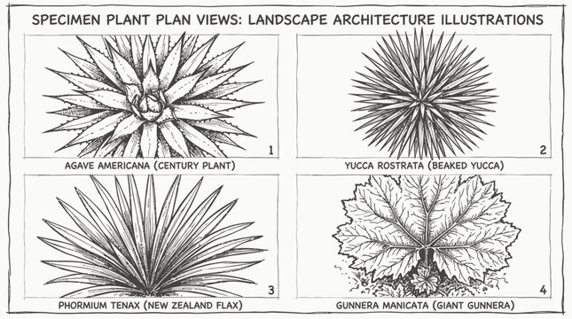 Landscape Architecture Illustrations of Specimen Plant Plan Views.
